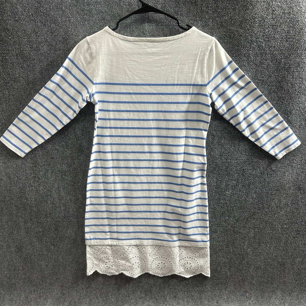 Vineyard Vines Lace Hem Mini Shift Dress 3/4 Sleeve White Blue Striped XXS - Picture 9 of 16